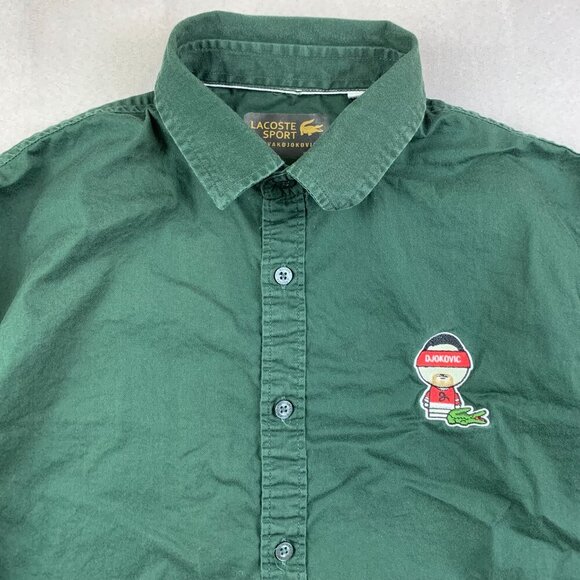 Lacoste Sport Novak Djokovic Mens Shirt Large Green Button Up Long Sleeve Tennis - Picture 2 of 8